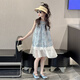 MOKITOUL女童連衣裙2025新款女大童夏季超好看裙子兒童女孩夏裝掛脖吊帶裙 藍色（高端禮盒包裝） 120 cm