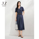 玖姿·安娜蔻復古港風(fēng)慵懶文藝原色牛仔收腰連衣裙女2025夏季款 深藍 M