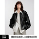 ELLE法式摩登高級(jí)感皮夾克女2025春季新款工裝風(fēng)時(shí)尚氣質(zhì)PU皮外套 黑色 S