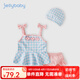 JELLYBABY女童泳衣女寶寶泳裝小兒童小女孩游泳衣兩件套泡溫泉女童分體泳衣 藍(lán)格 (送泳帽) 90 cm