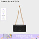 CHARLES&KEITH質(zhì)感菱格鏈條小方錢(qián)包女包包女包生日禮物七夕禮物CK6-10680924 Black黑色 XS