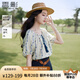 香影波西米亞度假風(fēng)藍(lán)色碎花襯衫女夏2025新款含亞麻圓領(lǐng)上衣小衫 航線藍(lán) 襯衫 M 160/84A/95-110斤