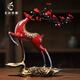 春錦秋鯉銅梅花鹿擺件客廳入戶(hù)玄關(guān)家居飾品裝飾酒柜喬遷新居禮品 一鹿青云大號藍色約長(cháng)32*12*34cm