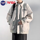 NASA BASE夾克外套男新款美式翻領(lǐng)休閑外套男士寬松潮流百搭工裝夾克外套男 淺卡其 XL （建議135-160斤）