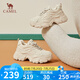 駱駝（CAMEL）老爹鞋女網(wǎng)布皮面拼接雙系帶厚底休閑鞋 L24S283079 杏色 37