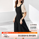 尚都比拉法式連衣裙夏季中長(zhǎng)款a字裙泡泡袖系帶收腰顯瘦裙子 黑色 XL 