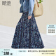 她池復(fù)古半身裙2025春夏新款女優(yōu)雅撞色印花松緊腰大擺長(zhǎng)裙