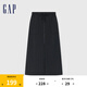 Gap女裝抽繩拉鏈開叉半身裙百搭簡約工裝長裙641016 黑色 160/62A(S) 亞洲尺碼