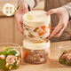 WELLMEET玻璃飯盒可微波爐加熱帶蓋密封小便當(dāng)餐盒食品級(jí)帶飯湯盒保鮮盒 【2個(gè)裝】綠色印花款-520ml