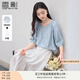 香影中袖襯衫女圓領(lǐng)2025夏裝新款慵懶泡泡袖氣質(zhì)淑女寬松藍(lán)色上衣 藍(lán)色 M 160/84A/95-110斤