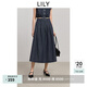 LILY2025夏新款女裝復(fù)古牛仔風(fēng)百褶裙簡(jiǎn)約休閑百搭通勤A字半身裙 419牛仔藍(lán) S