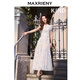 MAXRIENY【方媛同款】藍(lán)星花連衣裙優(yōu)雅小飛袖百褶氣質(zhì)收腰長裙夏 米白 M