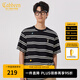 卡賓（CABBEEN）【滿身刺繡】條紋短袖T恤男2024夏新款寬松潮牌上衣情侶裝 煤黑色01 L /175/50