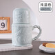 貝瑟斯馬克杯水杯陶瓷杯咖啡杯 辦公家用泡茶喝茶杯 厚實(shí)帶蓋杯子淺藍色