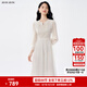 BUOUBUOU白月光2025春夏新品法式優(yōu)雅串珠刺繡蕾絲高腰連衣裙女 米白W81 S