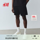 H&M男裝衛(wèi)褲秋季薄款寬松直筒運(yùn)動(dòng)跑步褲松緊腰休閑短褲1224295 黑色 M 175/88