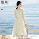 香影氣質(zhì)印花連衣裙女2025夏裝新款米白色泡泡袖圓領(lǐng)中長絕美裙子 米白 M 160/84A/95-110斤