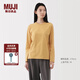 無印良品（MUJI）女式 天竺編織 長袖T恤上衣打底衫女款內(nèi)搭女裝 煙熏黃色 L (165/88A)