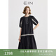 EIN言法式苧麻鏤空花邊裝飾圓領(lǐng)連肩袖文藝連衣裙女2025夏新款 石墨黑 M