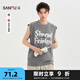 三福2025夏季男士潮流虛幻字母背心 街頭寬肩圓領(lǐng)上衣500909 灰色 M