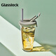 Glasslock玻璃杯進(jìn)口冷水杯高顏值吸管杯咖啡果汁水杯男女便攜冷萃杯450ml 有圖案【贈(zèng)硅膠吸管】綠色