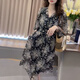 木清清法式雪紡碎花連衣裙2025夏季新款氣質(zhì)洋氣顯瘦印花時(shí)尚微胖長(cháng)裙子 黑色 裙長(cháng)110cm起 L 110-125