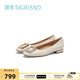 蹀愫（tigrisso）【有錢鉆】新款方頭芭蕾風(fēng)開運(yùn)紅鞋平底鞋舒適夏季小皮鞋女單鞋 暗奶白皺牛皮革 39 245mm