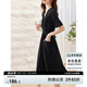 尚都比拉夏季優(yōu)雅氣質(zhì)女神范V領(lǐng)腰帶收腰顯瘦連衣裙女中長裙 黑色 XL