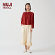 無印良品 MUJI IDEE 女式 強捻長袖襯衫女士襯衣內搭春秋GAD04C4S 深紅色 M （155/80A）