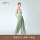 OVV2023春夏新款女裝醋酸隨附腰帶寬松飄逸闊腿百褶裙褲 薄荷綠（凈色）08 S