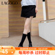 lagogo黑色全棉高腰顯瘦A字半裙女拉谷谷秋季新款開(kāi)叉小個(gè)子短裙 黑色（W1） S 155/36