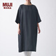 無印良品 MUJI 女式 法國亞麻水洗 七分袖連衣裙 412688 BCL06C1S 深灰色 S