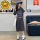 G.DUCK HELLO女童T恤裙夏裝休閑女大童短袖連衣裙中長款韓版時髦兒童夏季裙子 灰色 120 cm