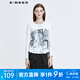 S.DEER女裝圓領(lǐng)印花不規(guī)則收腰長(zhǎng)袖T恤S21180212 白色/90 S 160