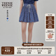 Teenie Weenie小熊半身裙女2025年夏季新款細(xì)褶碎花小清新文藝短裙 藏青色 M