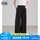 歐莎（OSA）黑色高腰顯瘦垂感休閑褲女2025夏季新款通勤直筒寬松拖地褲子 黑色 M