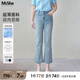 MsShe【面膜微喇牛仔褲】大碼女裝2025春夏季胖mm顯瘦直筒七分褲子 牛仔淺藍(lán)色現(xiàn)貨 3XL