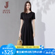 經(jīng)典故事（JANE STORY）高端精致連衣裙女2024夏季新款端莊大方正式場合長裙壓褶純色裙子 黑色 M