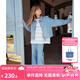 ELLE KIDS童裝  老錢風春季女童翻領全棉復古水洗牛仔刺繡拉鏈外套 寶藍色 160 （S）
