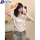 DGOV2025夏季新款獨(dú)特別致木耳邊短袖T恤女植絨刺繡可愛卡通小個(gè)子女 奶白灰 S 建議80-90斤