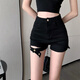 妙奕嘉牛仔黑色短褲女夏季女士2025新款外穿女裝女生辣妹超短褲熱褲顯瘦 辣妹綁帶高腰短褲 L 【建議95-105斤】