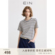 EIN【航海系】EIN言藍白條紋圓領(lǐng)休閑寬松短袖T恤上衣女裝25夏新款 墨藍 L