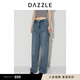 DAZZLE地素 牛仔褲2024年早秋新款女裝磨白做舊棉質(zhì)磨邊長(cháng)褲 藍色 M