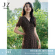 玖姿·安娜蔻優(yōu)雅淑女風(fēng)碎花收腰抽褶輕薄中長(zhǎng)連衣裙女2024夏款 花黑 XL