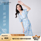 秋水伊人100%桑蠶絲原創(chuàng)連衣裙2024夏新款女真絲法式V領(lǐng)泡泡袖裙 花料 L