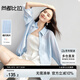 尚都比拉春季休閑風(fēng)薄款女士襯衫寬松開衫襯衣高級感通勤上衣 藍(lán)條紋 L