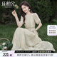 絲柏舍系帶連衣裙2024夏裝新款女裝優(yōu)雅甜美壓褶印花中長裙