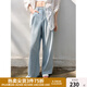 獨(dú)束（DUSHU）大碼女裝淺色牛仔褲夏2025年新款時(shí)尚百搭高腰條紋拼接直筒褲 淺牛仔藍(lán) 2XL （尺碼：4）