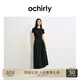 歐時(shí)力OCHIRLY 褶飾A字連衣裙長(zhǎng)裙法式復(fù)古顯瘦2025年夏季新款女裝 黑色 M