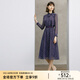 顏域波點氣質連衣裙女裝2024新款春季紫色優(yōu)雅中長款系帶長袖裙子 紫花 XL